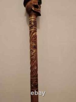 Wooden walking Stick with skull Designer Hand Carved Handle cane Hiking Stick