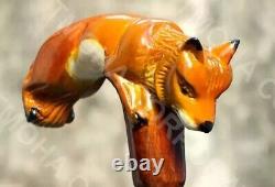 Wooden walking stick fox handle hand carved fox animal walking cane unique giftA