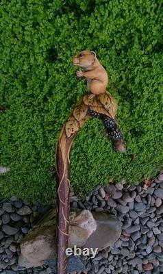 Wooden walking stick hand carved Animal wooden walking Gift