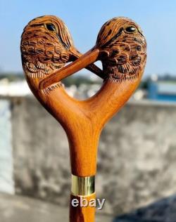 Wooden walking stick hand carved Beautiful Birds wooden walking cane