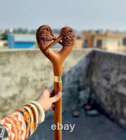Wooden walking stick hand carved Beautiful Birds wooden walking cane
