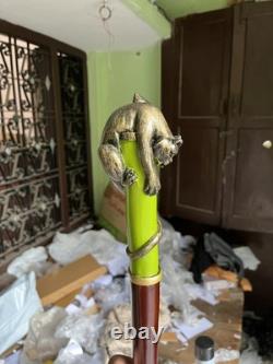 Wooden walking stick hand carved Beautiful Cat wooden walking Gift A