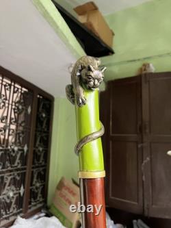 Wooden walking stick hand carved Beautiful Cat wooden walking Gift A