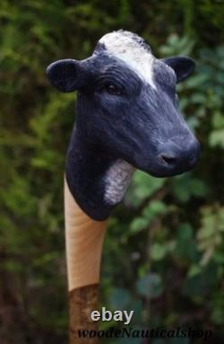Wooden walking stick hand carved Beautiful Cow wooden walking cane