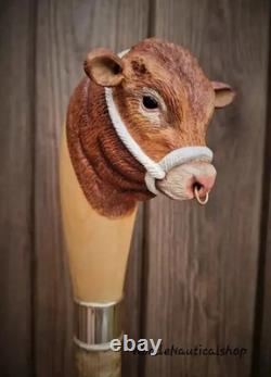Wooden walking stick hand carved Beautiful Cow wooden walking cane