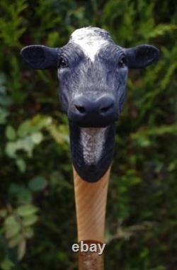 Wooden walking stick hand carved Beautiful Cow wooden walking cane