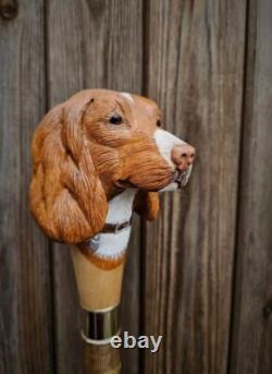 Wooden walking stick hand carved Beautiful Dog wooden walking cane
