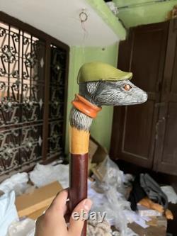 Wooden walking stick hand carved Beautiful Dog wooden walking cane