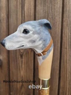 Wooden walking stick hand carved Beautiful Dog wooden walking cane