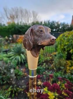 Wooden walking stick hand carved Beautiful Dog wooden walking cane