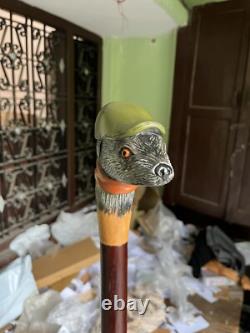 Wooden walking stick hand carved Beautiful Dog wooden walking cane