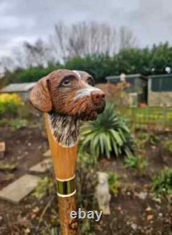Wooden walking stick hand carved Beautiful Dog wooden walking cane