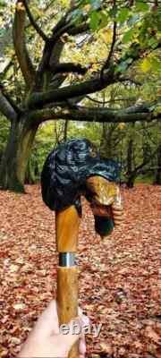 Wooden walking stick hand carved Beautiful Dog wooden walking cane