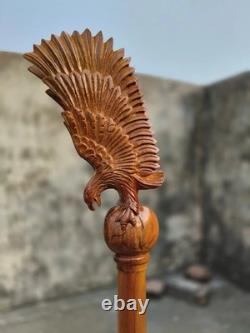 Wooden walking stick hand carved Beautiful Eagle Heavy wooden walking cane