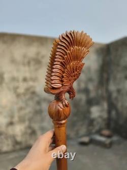 Wooden walking stick hand carved Beautiful Eagle Heavy wooden walking cane
