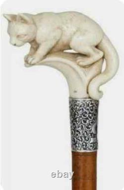 Wooden walking stick hand carved Beautiful Handmade Cat wooden walking Gift