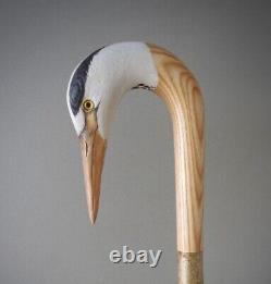 Wooden walking stick hand carved Beautiful Heron bird wooden walking cane