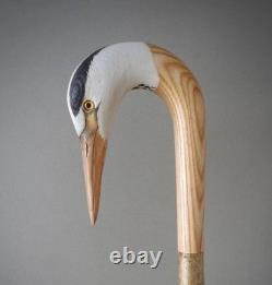 Wooden walking stick hand carved Beautiful Heron bird wooden walking cane