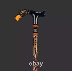Wooden walking stick hand carved Bird wooden walking cane