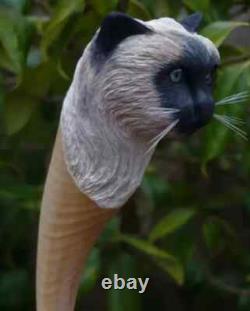 Wooden walking stick hand carved Cat wooden walking cane
