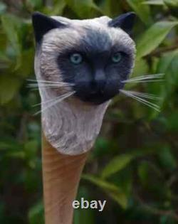 Wooden walking stick hand carved Cat wooden walking cane