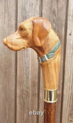 Wooden walking stick hand carved DOG wooden walking cane
