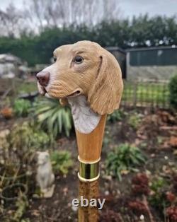 Wooden walking stick hand carved DOG wooden walking cane