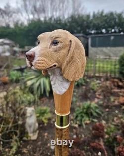 Wooden walking stick hand carved DOG wooden walking cane