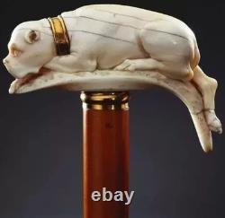 Wooden walking stick hand carved DOG wooden walking cane