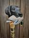 Wooden walking stick hand carved Dog & bird handmade wooden walking cane