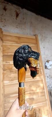 Wooden walking stick hand carved Dog handmade wooden walking cane