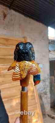 Wooden walking stick hand carved Dog handmade wooden walking cane