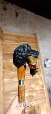 Wooden walking stick hand carved Dog handmade wooden walking cane