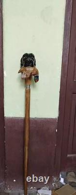 Wooden walking stick hand carved Dog handmade wooden walking cane
