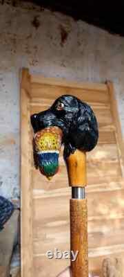 Wooden walking stick hand carved Dog handmade wooden walking cane
