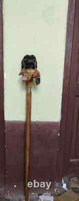 Wooden walking stick hand carved Dog handmade wooden walking cane