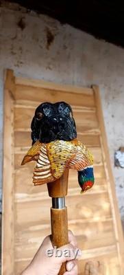 Wooden walking stick hand carved Dog handmade wooden walking cane