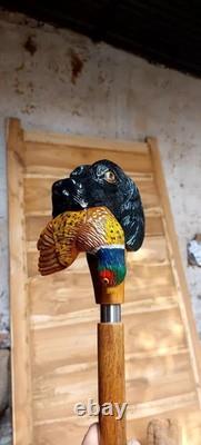 Wooden walking stick hand carved Dog handmade wooden walking cane