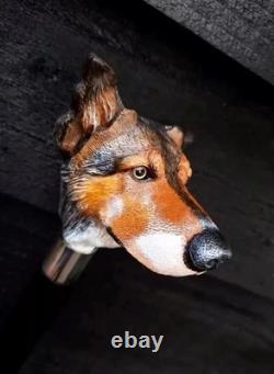 Wooden walking stick hand carved Dog wooden walking beautiful cane