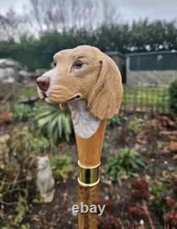 Wooden walking stick hand carved Dog wooden walking cane