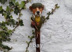 Wooden walking stick hand carved Dog wooden walking cane