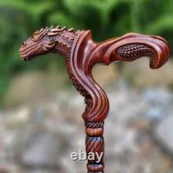 Wooden walking stick hand carved Dragon wooden walking cane