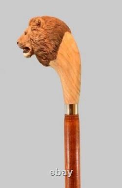 Wooden walking stick hand carved Lion wooden walking cane