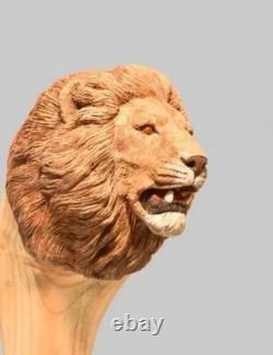 Wooden walking stick hand carved Lion wooden walking cane
