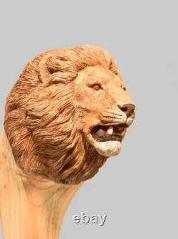Wooden walking stick hand carved Lion wooden walking cane