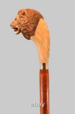 Wooden walking stick hand carved Lion wooden walking cane
