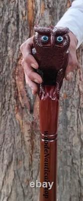 Wooden walking stick hand carved Owl wooden walking cane