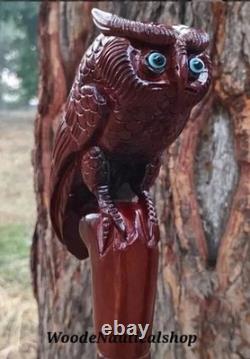 Wooden walking stick hand carved Owl wooden walking cane