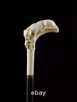 Wooden walking stick hand carved animals handmade wooden walking cane