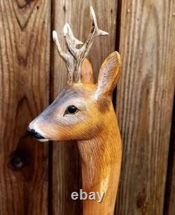 Wooden walking stick hand carved beautiful Animal wooden walking cane